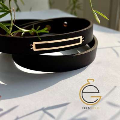 دستبند مردانه دو دور‌ چرم طلا