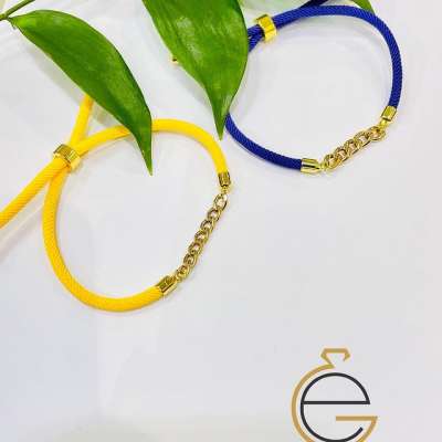 دستبند طلا کارتیر 8 حلقه با بند نخی