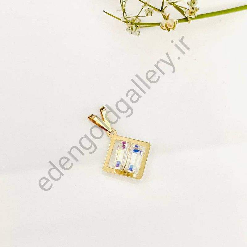 پلاک طلا طرح سواروسکی با سنگ سفید