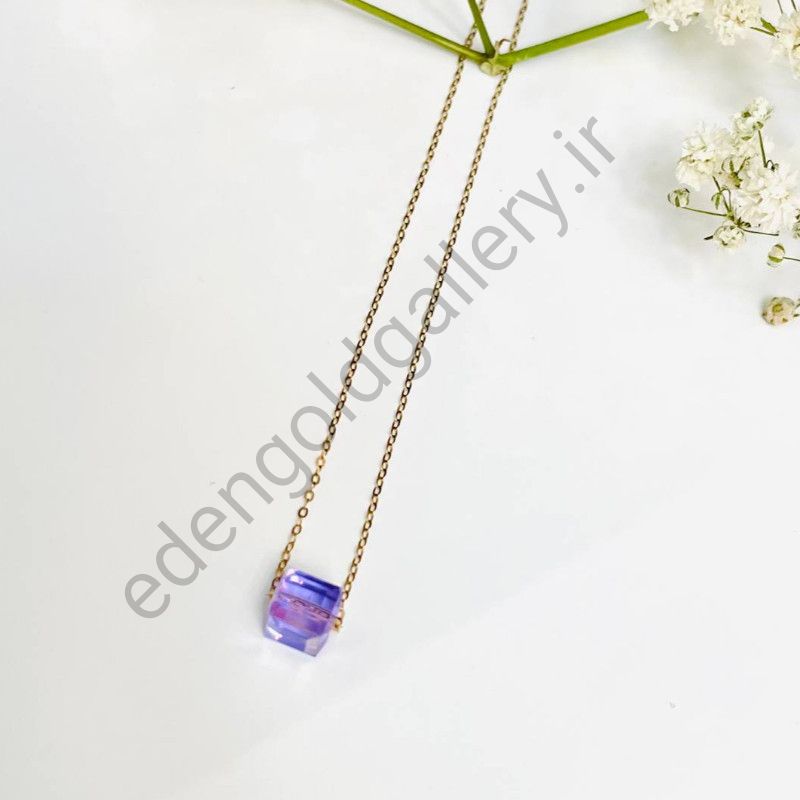 گردنبند سواروسکی با زنجیر طلا و سنگ بنفش