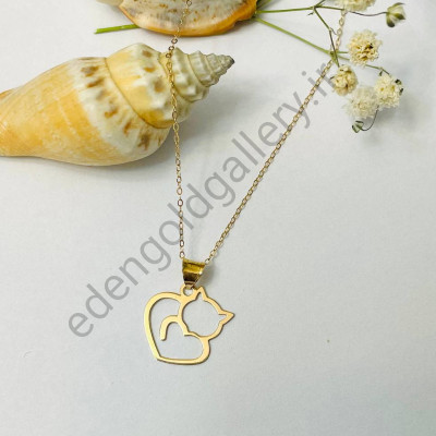 پلاک طلا طرح قلب و گربه