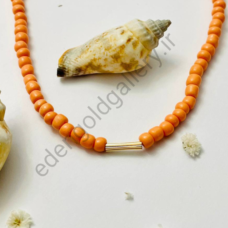 گردنبند طلا استوانه بزرگ نارنجی