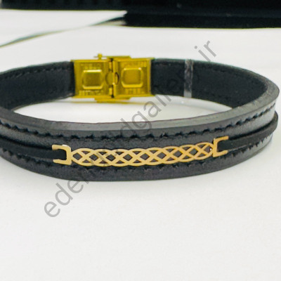 دستبند طلا مردانه بند چرمی کد 921