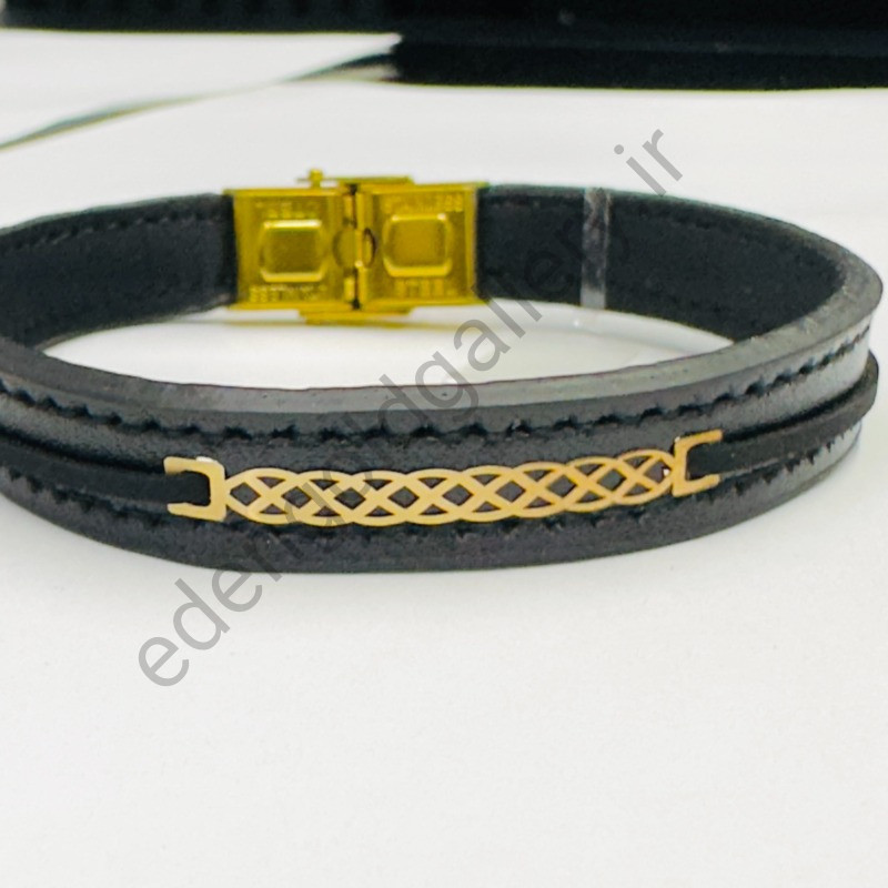 دستبند طلا مردانه بند چرمی کد 921