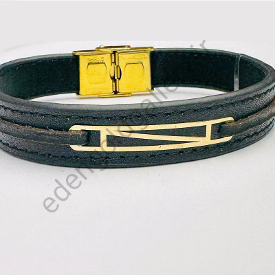 دستبند طلا مردانه بند چرمی کد 922