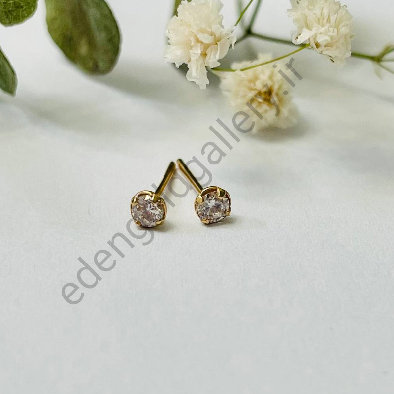 گوشواره طلا میخی تک نگین کد-831